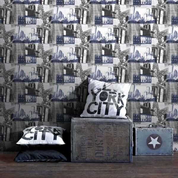 WALLPAPER PAPIER FRESCO NEW YORK BLUE /BLACK 104631 – Image 3