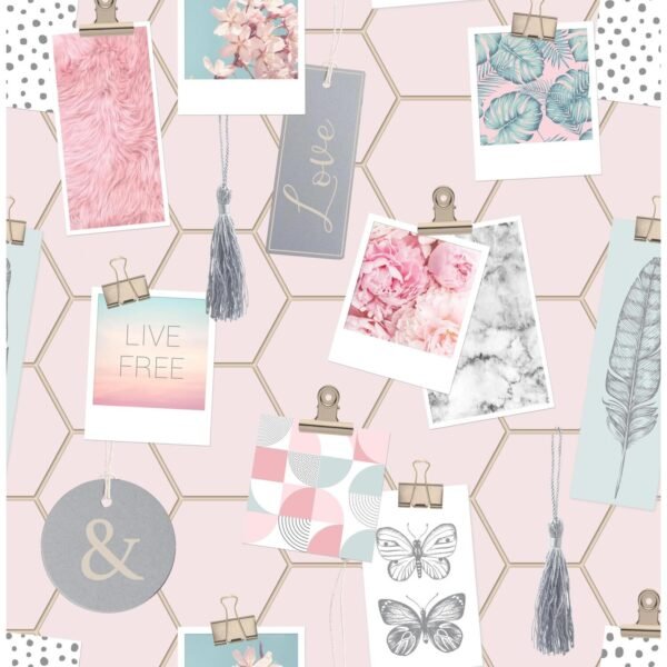WALLPAPER PAPIER CLIP FRAMES PINK 108137