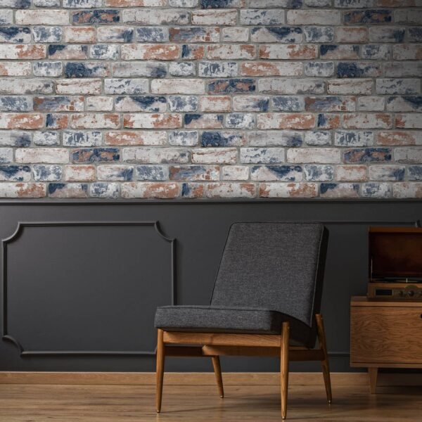 WALLPAPER PAPIER DISTRESSED BRICK NAVY RED 108596 – Image 3