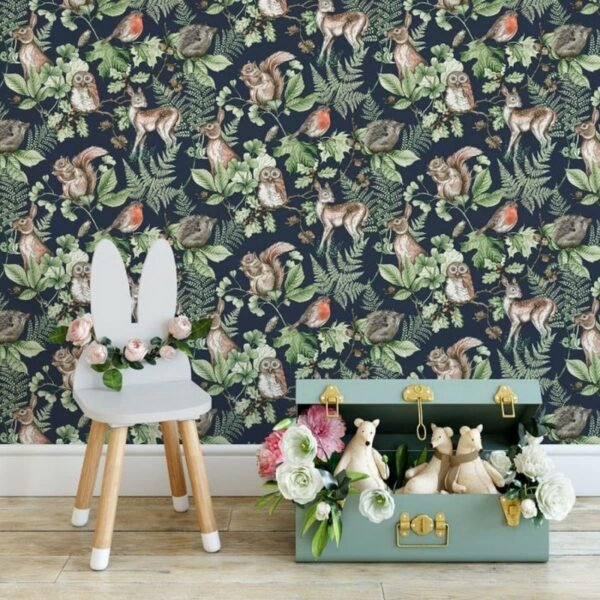 WALLPAPER PAPIER WOODLAND ANIMALS NAVY 108568 – Image 2