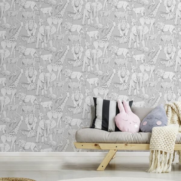 WALLPAPER PAPIER JUNGLE ANIMALS GREY 108567 – Image 2