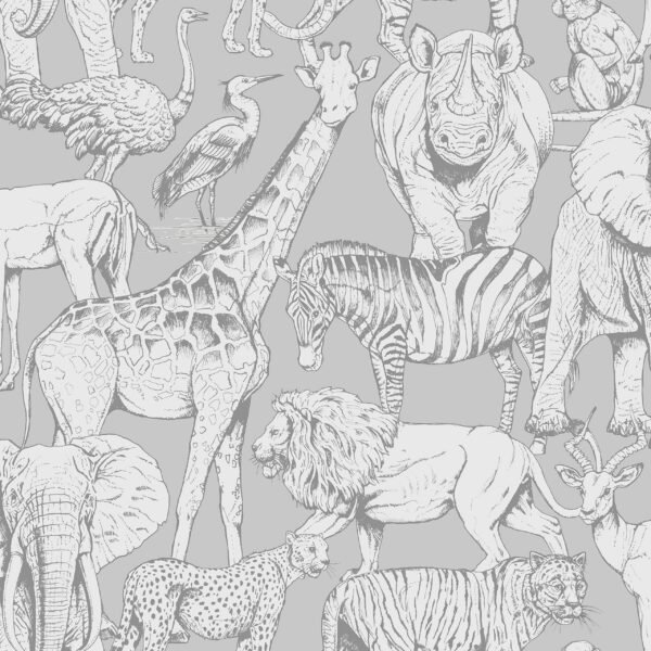 WALLPAPER PAPIER JUNGLE ANIMALS GREY 108567