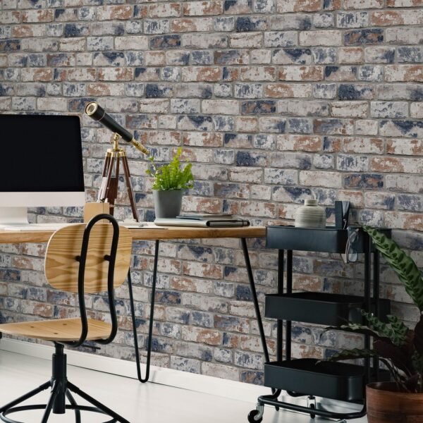 WALLPAPER PAPIER DISTRESSED BRICK NAVY RED 108596 – Image 2