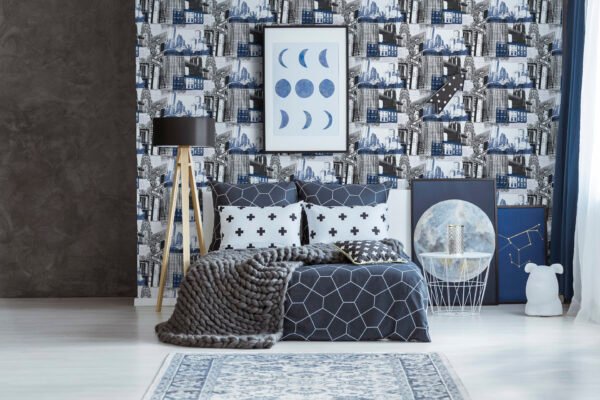 WALLPAPER PAPIER FRESCO NEW YORK BLUE /BLACK 104631 – Image 2