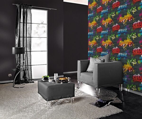 WALLPAPER PAPIER GRAFFITI BLACK 103032 – Image 4