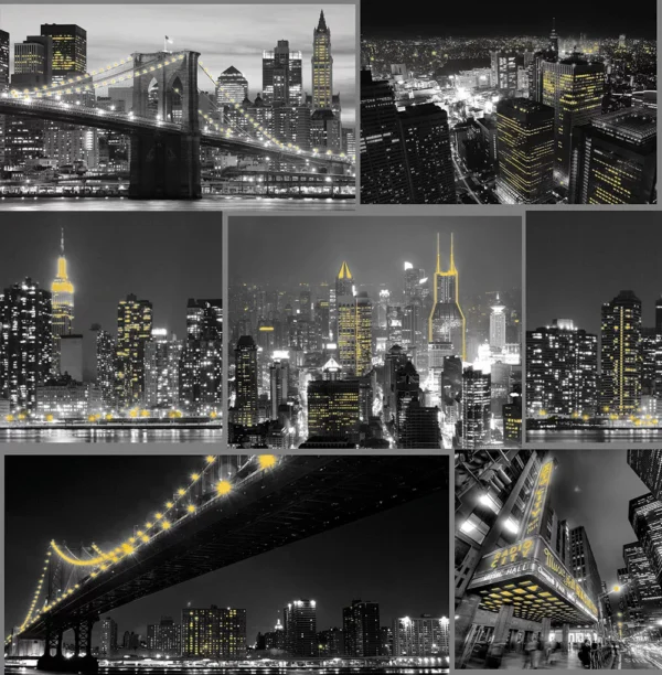 WALLPAPER PAPIER  FRESCO CITY AT NIGHT BLACK 102834 – Image 2