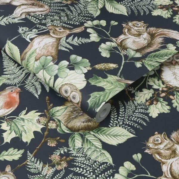 WALLPAPER PAPIER WOODLAND ANIMALS NAVY 108568